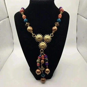 Vintage Designed By Paula Multicolor Beaded Necklace With Gold Accents Boho 20"